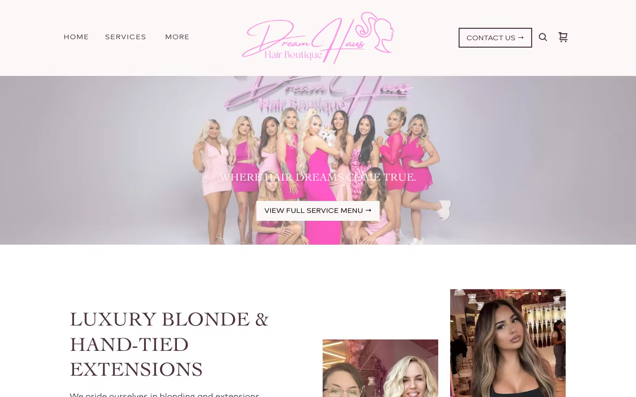 DreamHaus Hair Boutique website homepage