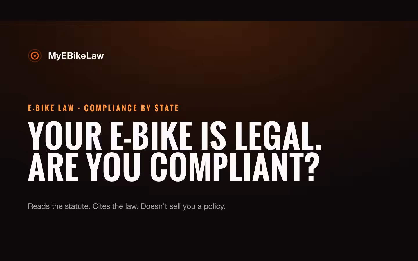 MyEBikeLaw landing page asking whether the visitor is compliant with NJ's new e-bike law